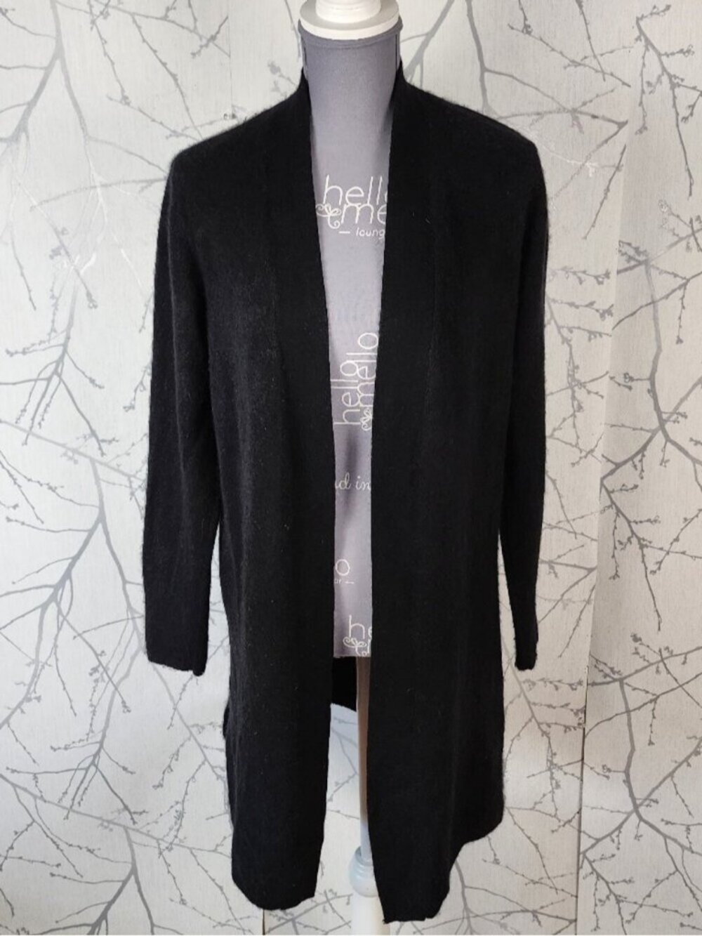 Contemporaine Black 100% Cashmere Open Front Duster Cardigan